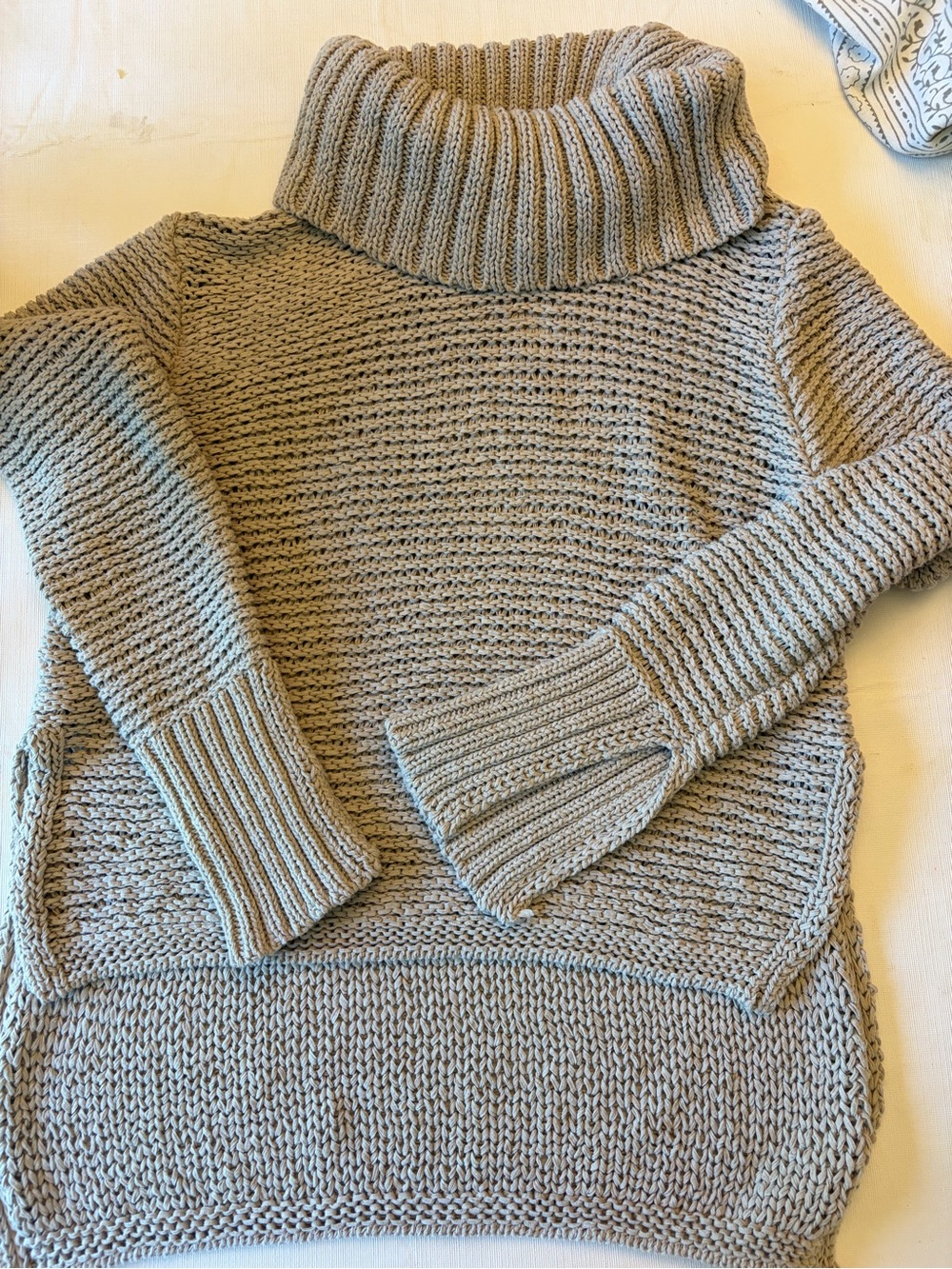 BCBG Turtle neck Chunky Knit crop front Sweater - Taupe